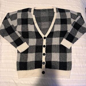 Wild Fable Black and Cream Plaid Cardigan